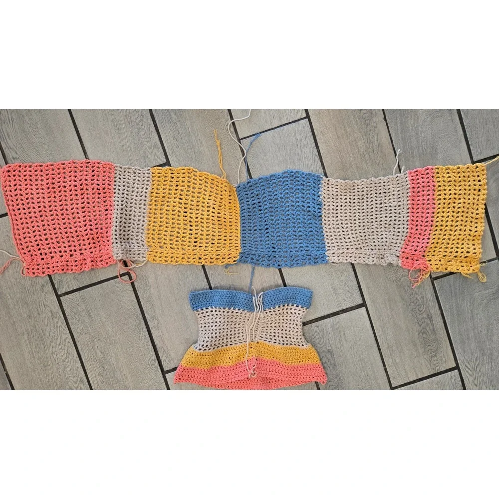 Handmade Crochet Unfinished Project Colorblock Mesh Top and Panel Set DIY